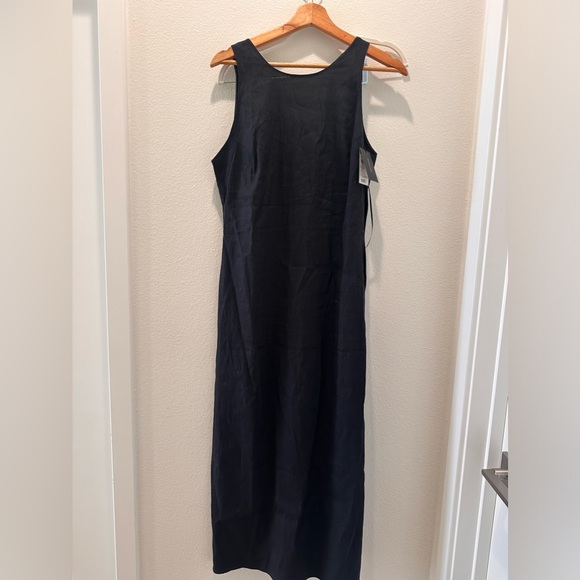 Massimo Dutti NWT Black Schwarz Sleeveless Linen Blend Open Back Midi Dress Sz M - Picture 3 of 5